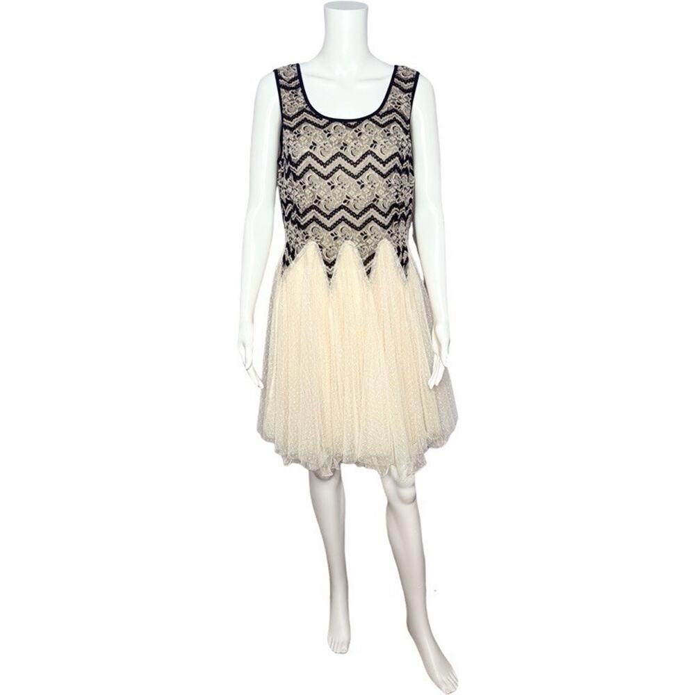 Ryu Black and Cream Beaded Tulle Midi Dress